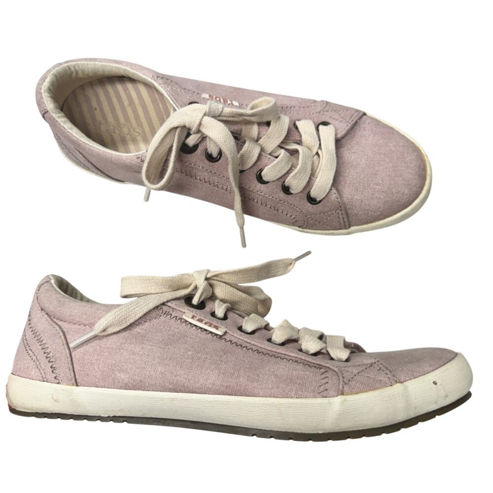 Taos Pink Canvas Lace Up Sneakers Womens 8 Comfort Shoes Casual Beachy Flats